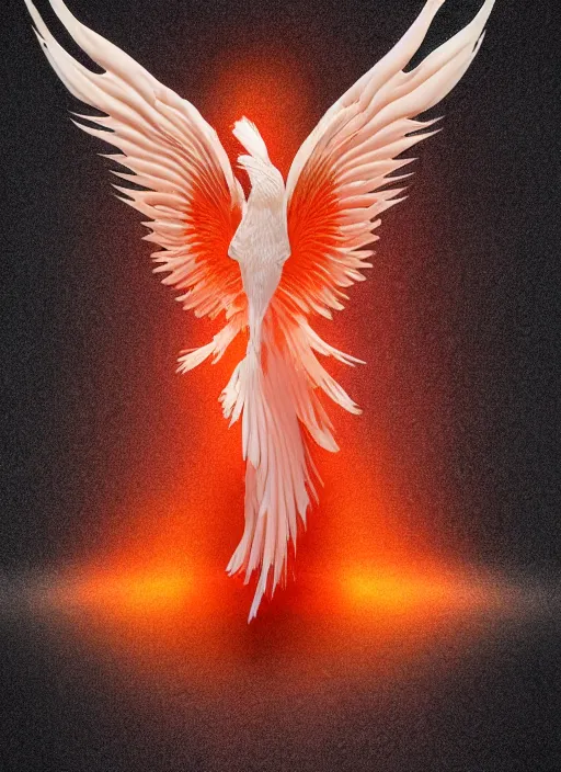 Image similar to white phoenix orange pink salt crystals sharp detail 3d render simple background sharp contrast feathers graphic design fai khadra gaika style