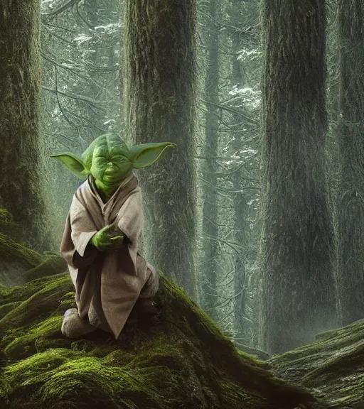 Image similar to 5 5 mm photo of a real life yoda in a forest. magical atmosphere. art by greg rutkowski. lifelike. very detailed 8 k. intricate. soft light. nikon d 8 5 0.