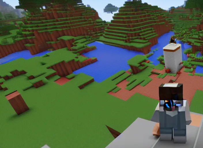 Prompt: a minecraft villager king sitting on his throne, commanding the villagers, gameplay screenshot