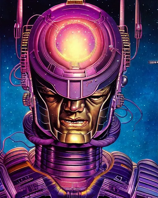 Prompt: galactus, character portrait, portrait, close up, concept art, glow, intricate details, highly detailed, vintage sci - fi poster, in the style of chris foss, rodger dean, moebius, michael whelan, and gustave dore