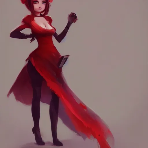 Image similar to conceptual artwork of a full body of a beautiful and cute shortstack anthropomorphic female cat, in a red dress, by greg rutkowski, rossdraws, jay naylor, matte painting, high contrast, furry art, artstation, deviantart, pixiv trending