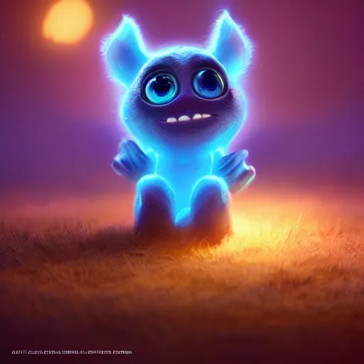 Prompt: adorable glowing creature, trending on artstation, cute, big eyes, concept art, pixar, disney, highly detailed, cinematic composition, unreal engine, 3 d rendered in octane