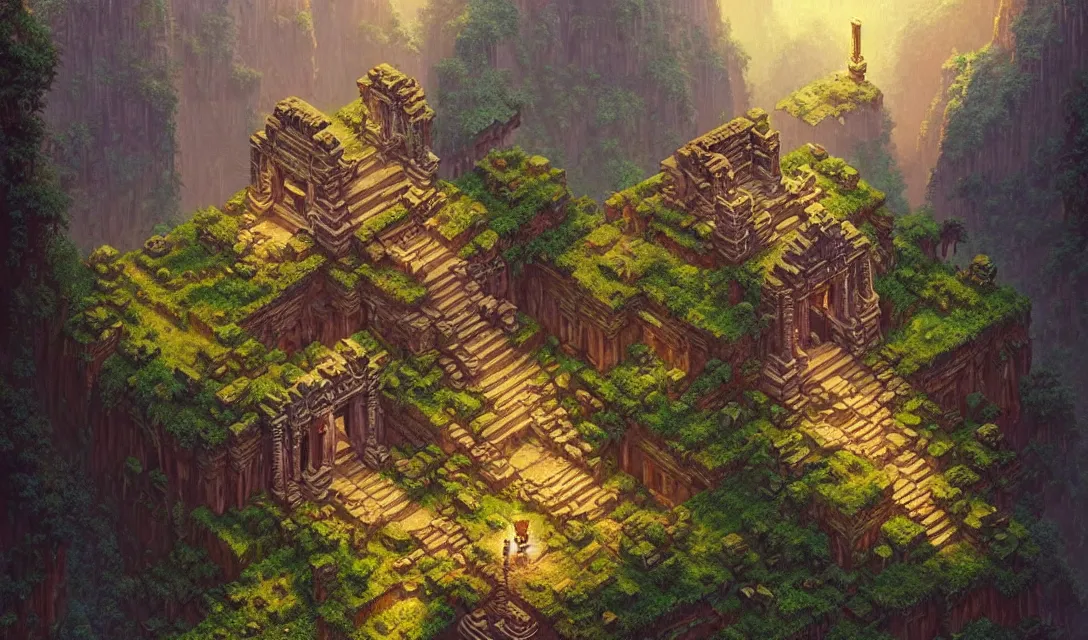 Prompt: fantasy temple ruins in the mountains, beautiful detailed pixelart by albertov, intricate details, beautiful, dithered gradients, volumetric lighting, cgsociety, artstation, smooth, sharp focus, 2 d illustration, by greg rutkowski, amazing art by dan mumford, johan grenier