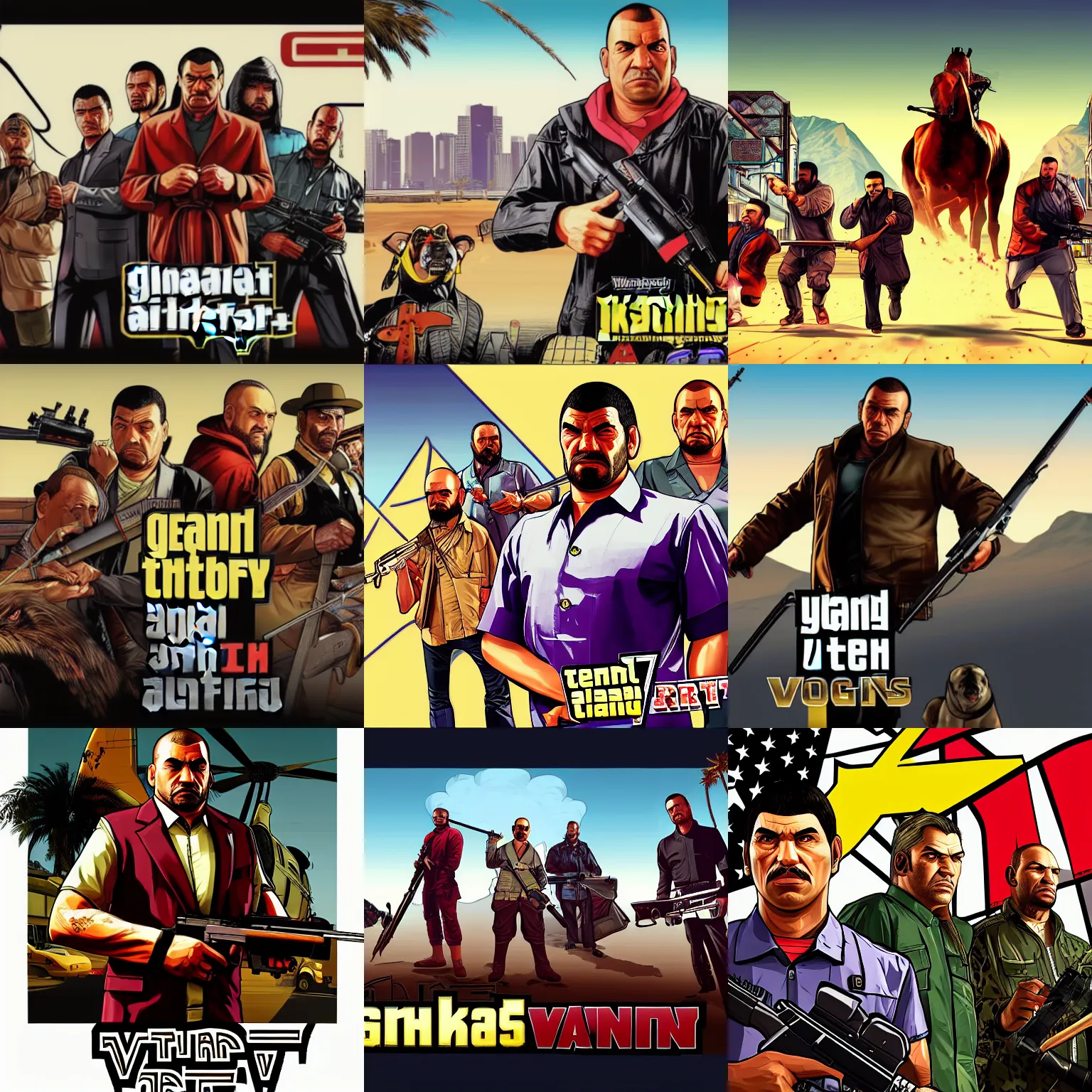 Prompt: genghis kahn gta v loading screen art. high quality