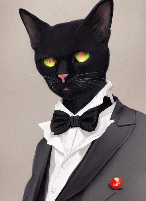 Prompt: portrait of a serious and intelligent black cat scholar!!!!! in a retro!! suit, digital art by artgerm and greg rutkowski