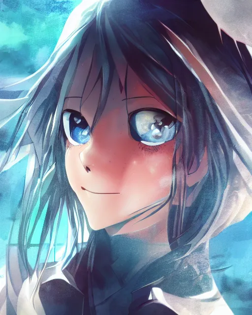 Image similar to a teenage girl on a haunted ship, full shot, anime, digital art, captures emotion and movement, ambient lighting, perfect composition, dynamic lighting, detailed face, very extremely detailed blue eyes, smooth shading