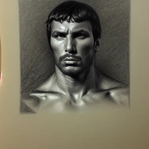 Prompt: portrait of roman legionary, tom finland, bouguereau, pencil drawing