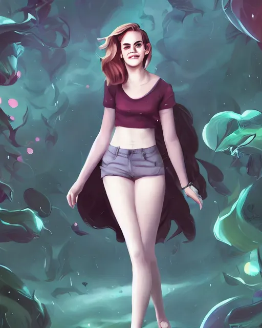 Image similar to beautiful full body Emma Watson smiling, art by lois van baarle and loish and ross tran and rossdraws and sam yang and samdoesarts and artgerm, digital art, highly detailed, intricate, sharp focus, Trending on Artstation HQ, deviantart, unreal engine 5, 4K UHD image