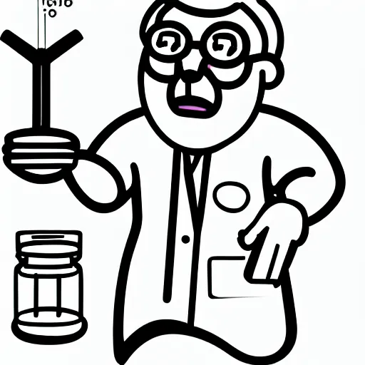 Image similar to scientist bearded lab coat standing measuring large fish line drawing simplistic cartoon pencil shading