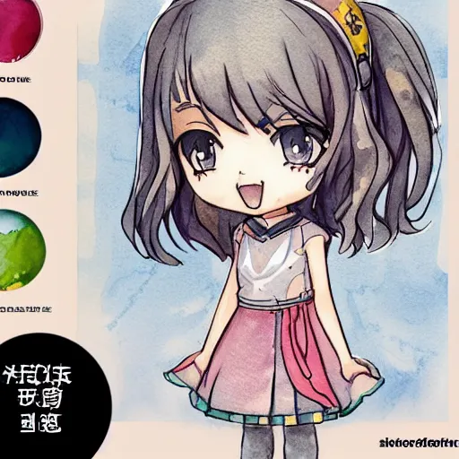 Image similar to beautiful water color concept art of the face detailing cute nendoroid girl in the style of line art, toon rendering, close-up, flat, lacking in three-dimensionality, flat tone, unshaded