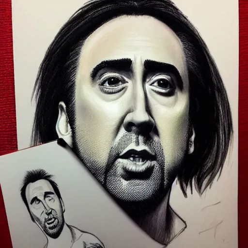 Image similar to nic cage as drawn by junior ito, buff, mangw portrait, highly detailed,