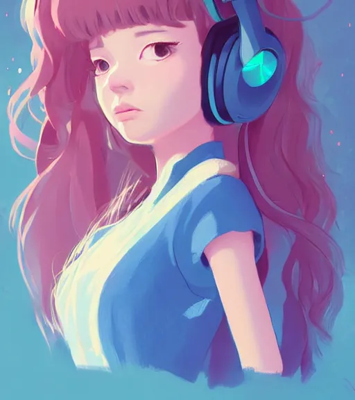 Prompt: beautiful little girl character inspired by 9 0's fashion and by madeline from celeste, art by rossdraws, wlop, ilya kuvshinov, artgem lau, sakimichan and makoto shinkai, concept art, headphones, anatomically correct, very coherent