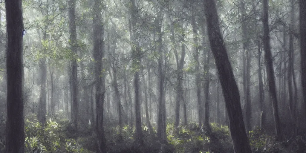 Prompt: forest, cinematic lighting, detailed oil painting, hyperrealistic, 8k