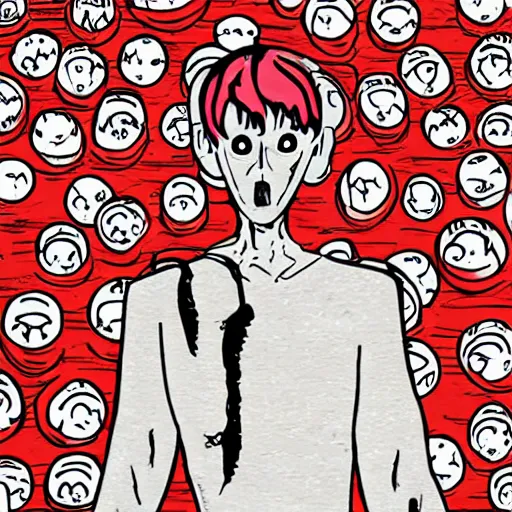 Image similar to computer screen with a body junji ito style