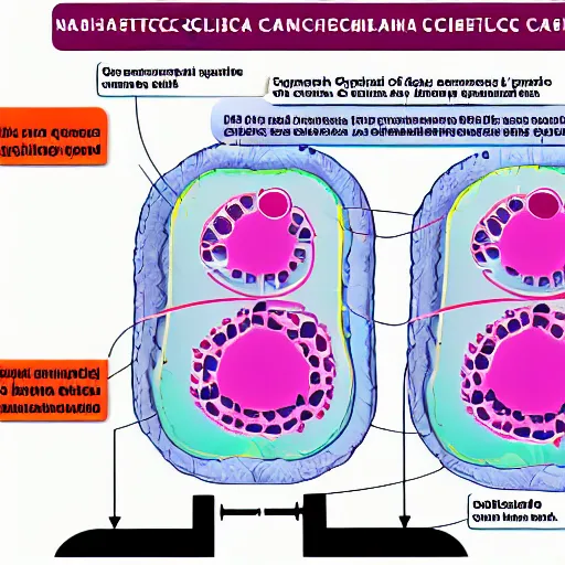 Prompt: a scientific diagram of a biological machine using cellular technology, electrical wires, nanomachines, and organelles connected to microscopic computer chips