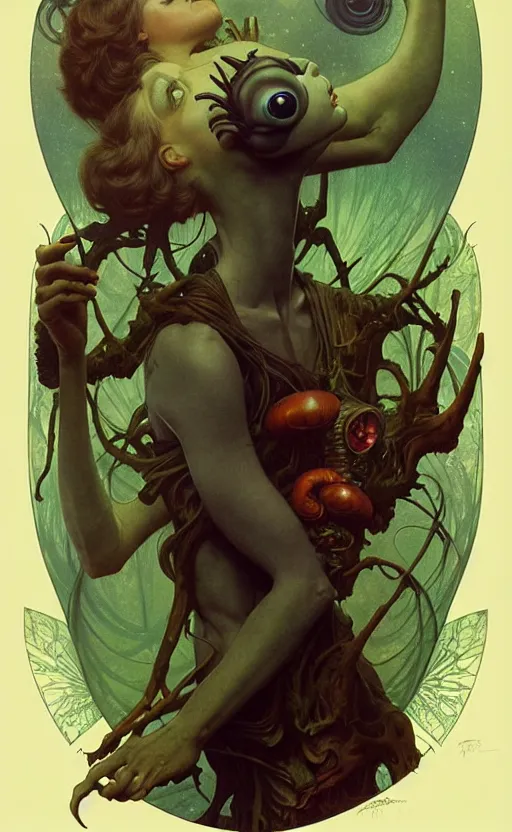 Image similar to alien magic creature poster art, humanoid, lush forest, movie art, by lucusfilm, weta studio, tom bagshaw, james jean, frank frazetta alphonso mucha, norman rockwell, 8 k, denoised