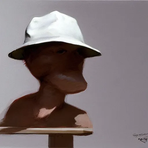 Prompt: just a white boonie hat in a wooden table. by Craig mullins, Steve Purcell, Ralph McQuarrie. Trending on artstation. Centered image