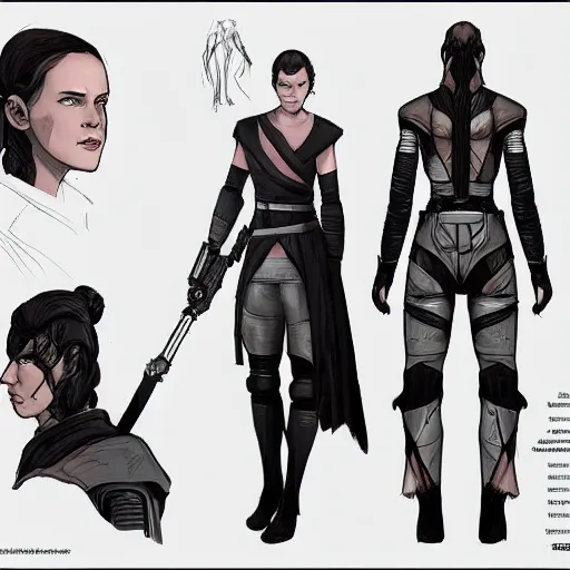 Image similar to ryan church concept art sketch star wars sith rey character reference sheet