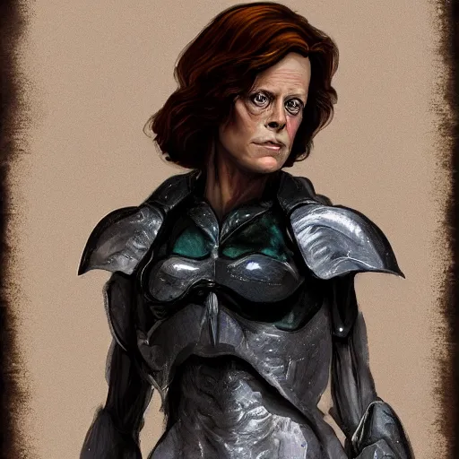 Image similar to sigourney weaver ( young ) as a d & d fighter, character portrait by wlop