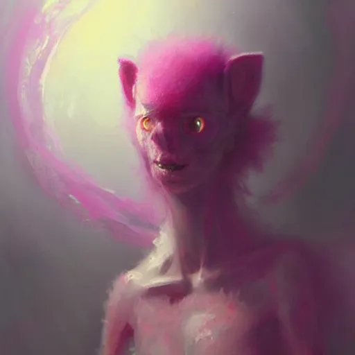 Prompt: fuzzy pink alien, portrait by greg rutkowski