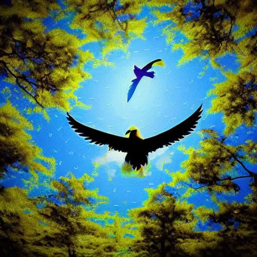 Image similar to Majestic Bird in flight multicolor Grace Beauty Power Gold Diamonds sun clouds trees iridescent