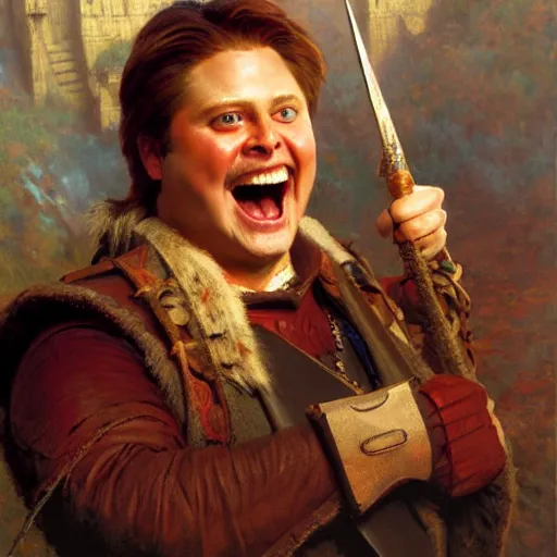 Image similar to tim heidecker as a jolly bard in a dungeons and dragons game, highly detailed painting by gaston bussiere, craig mullins, j. c. leyendecker, 8 k