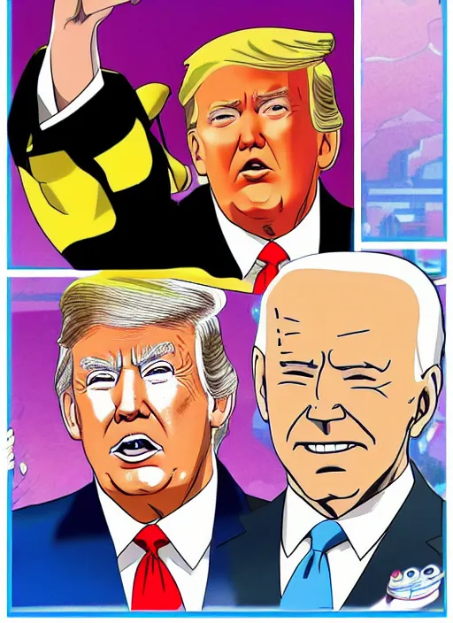 Prompt: : president obama trump and biden as anime cartoon character design pokemon