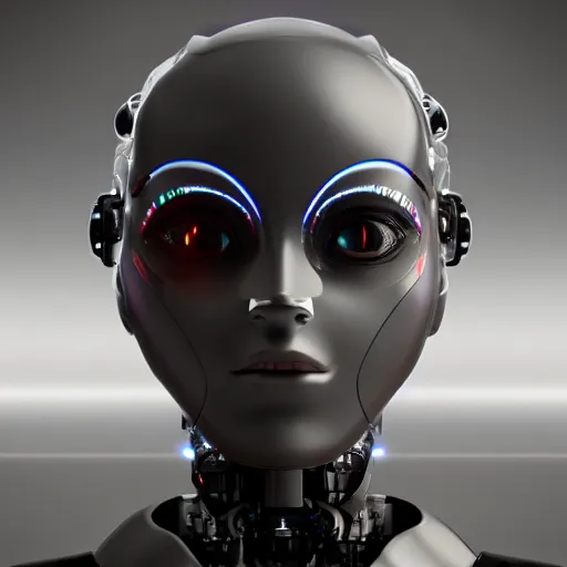 Prompt: portrait of a beautiful humanoid robot machine, futuristic cgi render keyshot octane 8k professional cinematic lighting