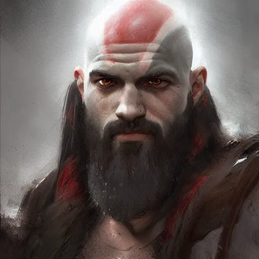 Prompt: portrait of kratos with long hair,digital art,ultra realistic,ultra detailed,art by greg rutkowski,cinematic