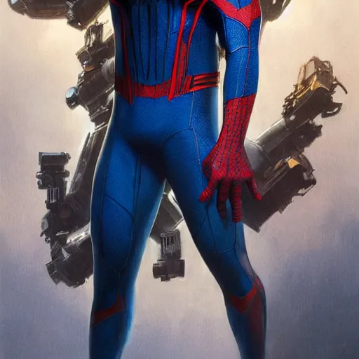 Image similar to ryan reynolds as spider - man, wearing a black and blue suit, cinematic, volumetric lighting, f 8 aperture, cinematic eastman 5 3 8 4 film, photorealistic by greg rutkowski, by stanley artgerm, by alphonse mucha