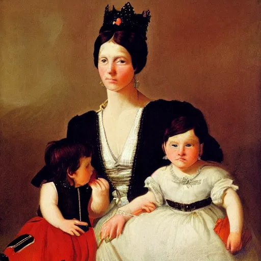 Prompt: painting of a queen and her son, 1863