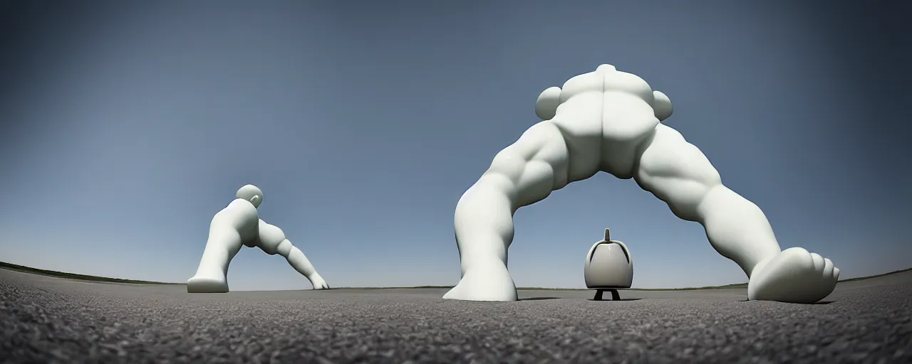 Image similar to ultra wide shot of a porcelain giant from the perspective of the ground in the style of reza afshar