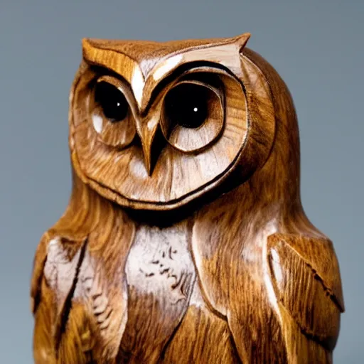 Prompt: a wooden owl carving