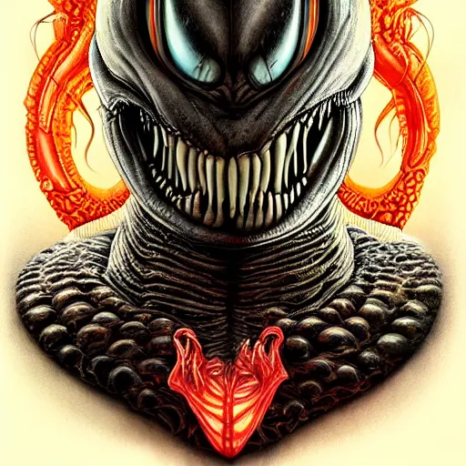 Image similar to Lofi Giger Scorn Horror Alien Lovecraft Lovecraftian portrait of Venom Pixar style by Tristan Eaton Stanley Artgerm and Tom Bagshaw