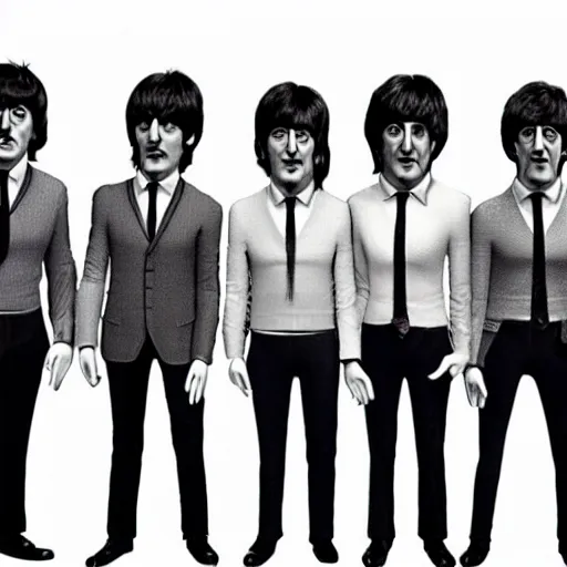 Image similar to the beatles cgi monstrosity four heads and one body nightmare scary