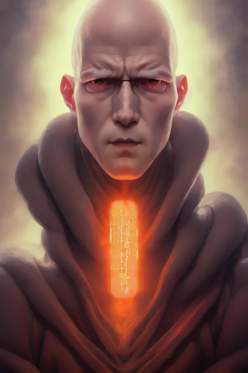 Image similar to a portrait of saitama illustrated by miyazaki by karol bak, james jean, tom bagshaw, rococo, sharp focus, trending on artstation, cinematic lighting, hyper realism, octane render, 8 k, hyper detailed, vivid, ultra detailed, highly detailed