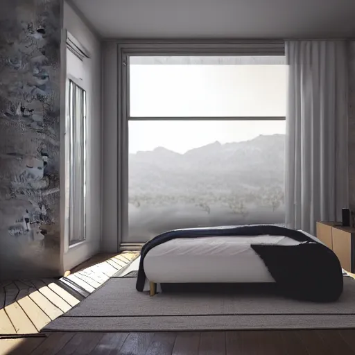 Prompt: realistic unreal engine render of an open bedroom,