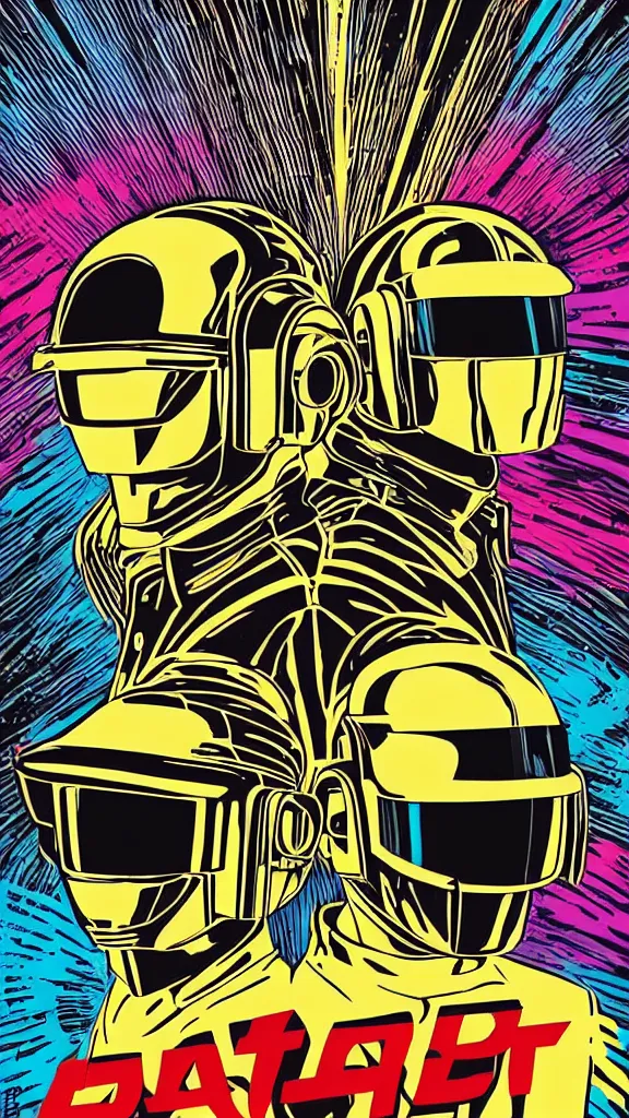 Image similar to Daft Punk concert poster by mcbess, full colour print, Techno concert advert, DAFT PUNK CONCERT 24 Aout 2022