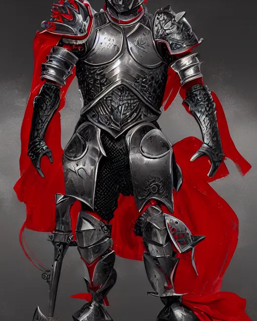 Image similar to knight armored in red, intricate, fantasy art, trending on artstation