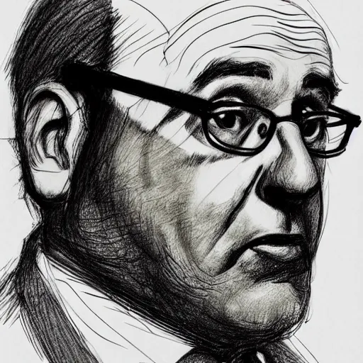Image similar to a realistic yet scraggly portrait sketch of the side profile of a stern and sophisticated george costanza, trending on artstation, intricate details, in the style of frank auerbach, in the style of sergio aragones, in the style of martin ansin, in the style of david aja, in the style of mattias adolfsson