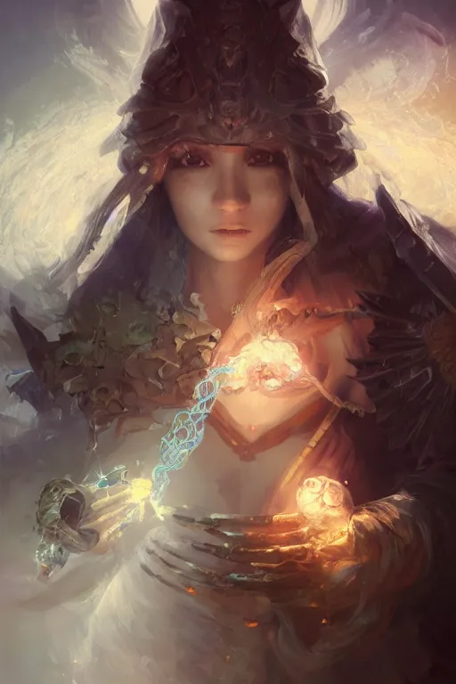 Image similar to beautiful girl necromancer casting spell, 3 d render, hyper realistic detailed portrait, holding magic crystals, ruan jia, wlop. scifi, fantasy, hyper detailed, octane render, concept art, peter mohrbacher