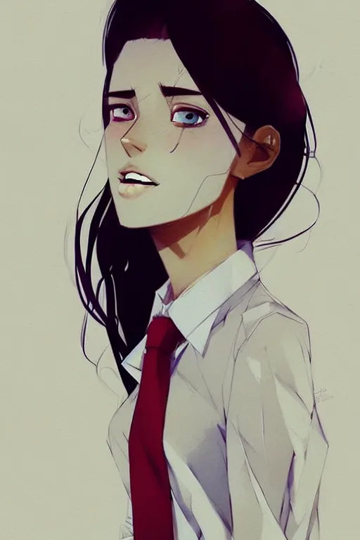 Image similar to a ultradetailed full body portrait of a woman dressed in a white shirt with a tie, by conrad roset, greg rutkowski and makoto shinkai trending on artstation