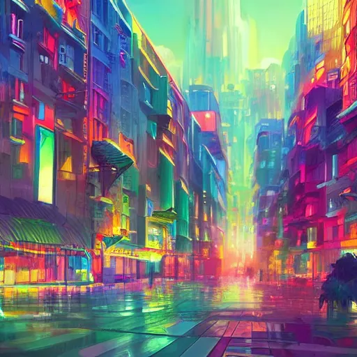 Image similar to a beautiful colorful future city, digital art, artstation