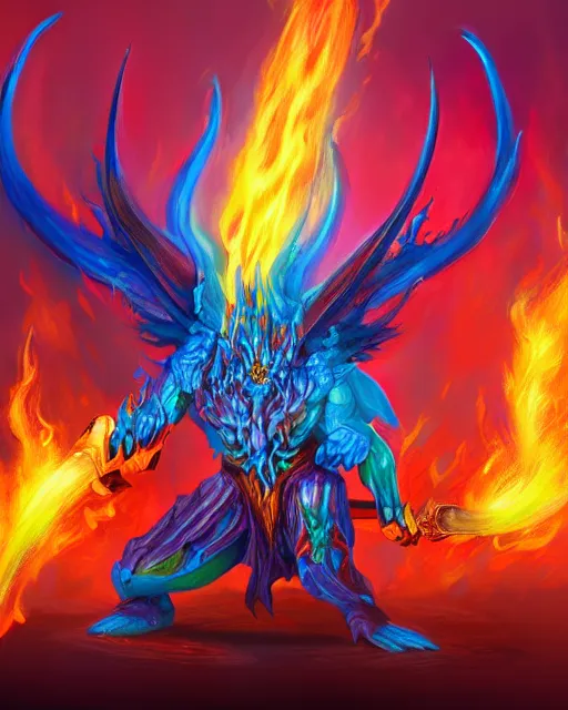 Image similar to colorful flamer of tzeentch, trending on artstation