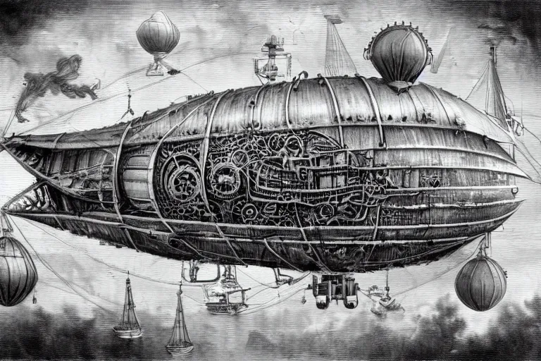 Image similar to a steampunk spelljammer airship by laurie lipton