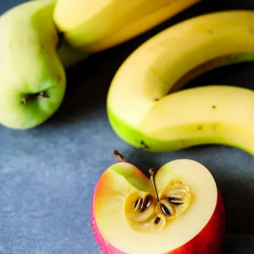 Image similar to close up image of a apple slice with banana in background #foodphoto