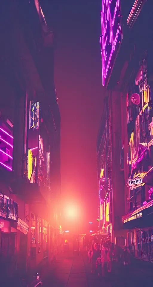 Image similar to women, neon lights, city, glow, sunset, atmospheric, cinematic, retrowave style,