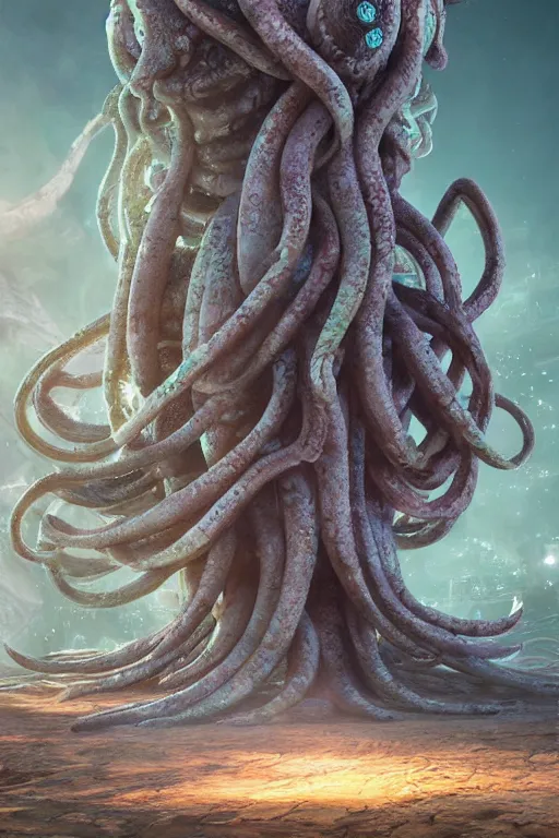 Image similar to giant ancient alien tentacles artwork by yoshitaka amano, pastel colors, detailed background, extremely detailed, octane rendering, sharp focus, volumetric light, particles, unreal engine 5, rtx