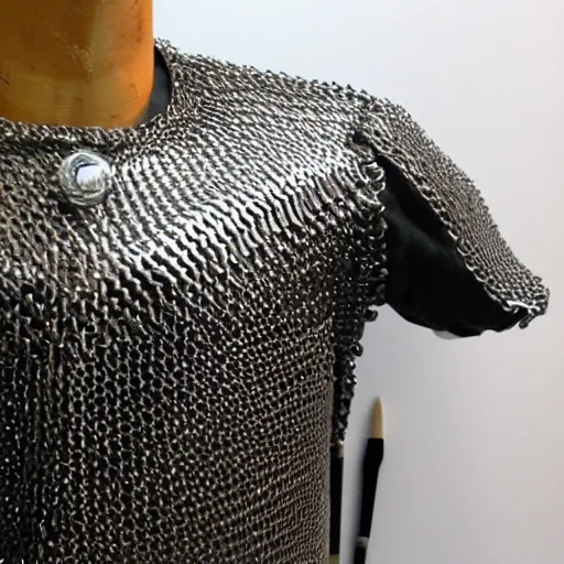 Prompt: detailed painting of a chainmail shirt on top of a blacksmith's anvil