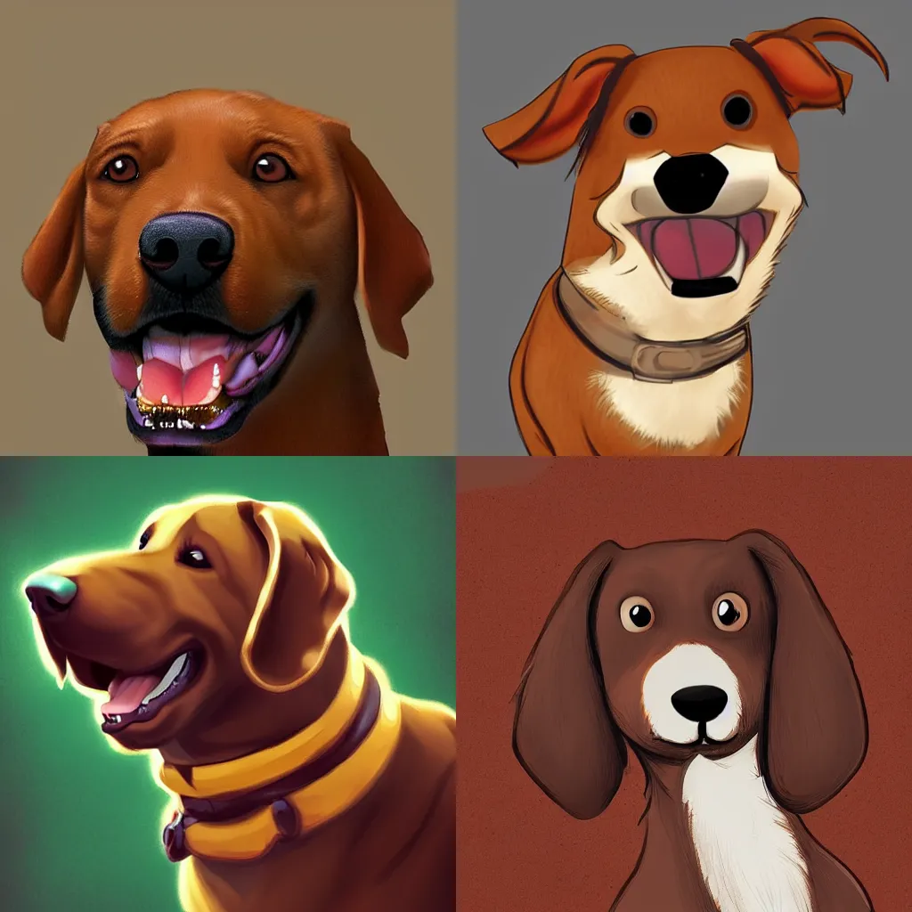 Prompt: happy brown dog in a world of dog treats, digital art, trending on Artstation